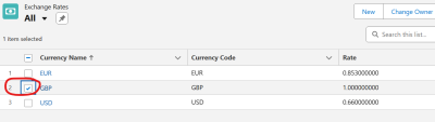 screenshot of exchange table